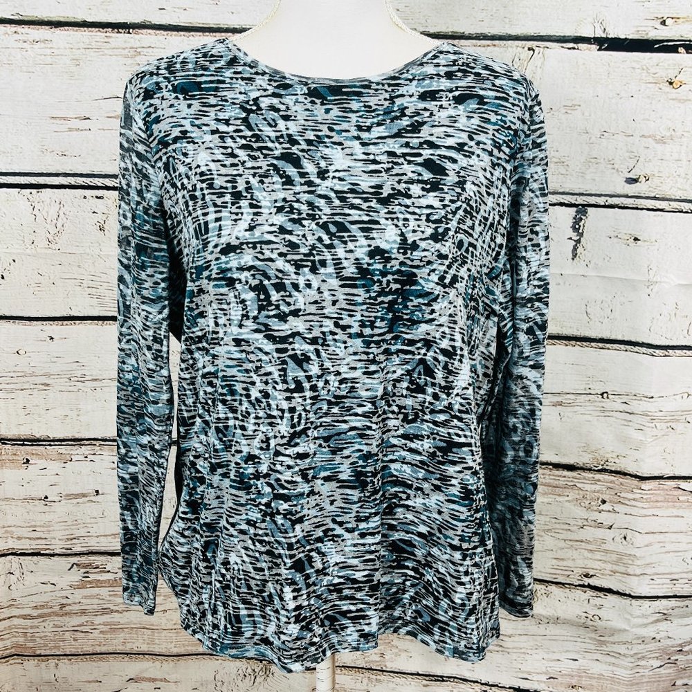 Coldwater Creek Women's Top Blue Black Lining Long Sleeve Round Neck Large